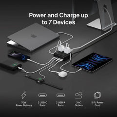 3-Outlet Charging Station with 2 USB-A and 2 USB-C Ports 70W