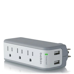 3-Outlet Mini Travel Surge Protector with USB Ports (2.1 AMP)