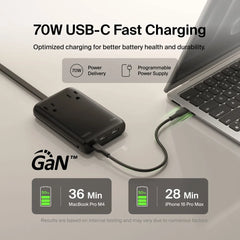 2-Outlet Charging Station with USB Ports and USB-C Cable 70W